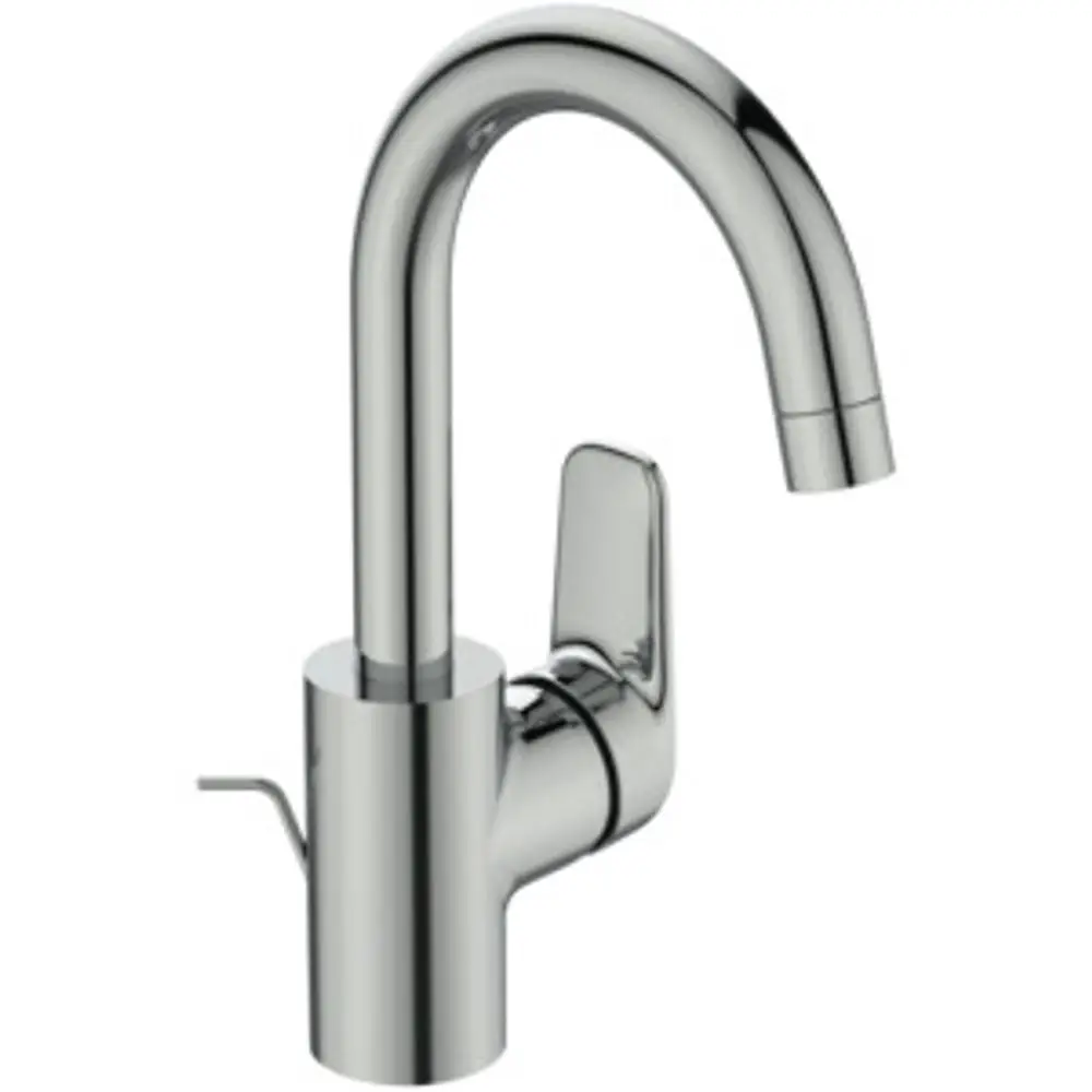 Edelstahl-Armatur von Ideal Standard mit hohem Auslauf und Hebel. Das Design ist schlicht und funktional, passend für moderne Küchen oder Badezimmer.